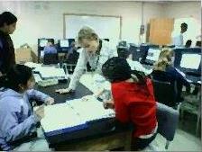 Teacher interacting with students